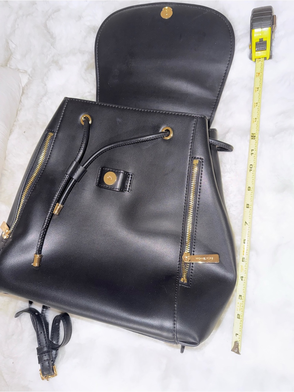 MICHAEL KORS Black Leather Backpack with Gold-Tone Zippers - Picture 5 of 7
